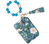 Snycler Boho Beaded Wallet Keychain Wristlet Card Holder - Zip Card Wallet & Keychain with Tassel Accessory Gift, Flower-navy Blue