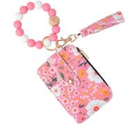 Snycler Boho Beaded Wallet Keychain Wristlet Card Holder - Zip Card Wallet & Keychain with Tassel Accessory Gift, Flower-deep pink