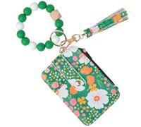 Snycler Boho Beaded Wallet Keychain Wristlet Card Holder - Zip Card Wallet & Keychain with Tassel Accessory Gift, Flower-green