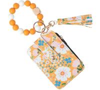 Snycler Boho Beaded Wallet Keychain Wristlet Card Holder - Zip Card Wallet & Keychain with Tassel Accessory Gift, Flower-yellow