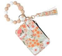 Snycler Boho Beaded Wallet Keychain Wristlet Card Holder - Zip Card Wallet & Keychain with Tassel Accessory Gift, Flower-khaki