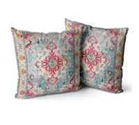 Snycler Boho Floral Throw Pillow Cover 24x24 Inch Set of 2 Bohemian Vintage Flowers Cushion Covers Velvet Double Sided Printing Decorative Pillowcases for Living Room Bedroom Sofa Home Decor(Red boho)