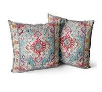 Snycler Boho Floral Throw Pillow Cover 45x45 CM Set of 2 Bohemian Vintage Flowers Cushion Covers Velvet Double Sided Printing Decorative Pillowcases for Living Room Bedroom Sofa Home Decor(Red boho)