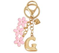 Snycler Bubble Initial Keychain Cute Flower Charms Keyring for Handbag Backpack-Personalized A-Z Letter Charms Gift for Women, Gold - Pink Flower, One Size