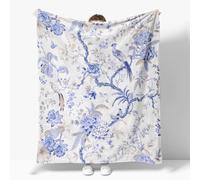 Snycler Chinoiserie Blue White Flannel Throw Blankets 50x60 Inch Lightweight Fluffy Winter Fall Summer Spring Blanket Cozy Soft Fuzzy Plush Home Decor for Couch Bed Sofa Bedroom Living Room Travel