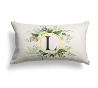 Snycler Monogram Letter L Throw Pillow Covers Floral 12x20 Inch, Greenery Spring Pillows Decorative Throw Pillows Pillowcase Summer Farmhouse Decor for Couch Sofa, Family Last Name Initial Pillow Case