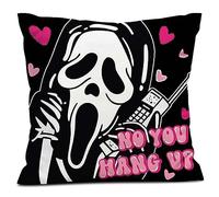 Snycler No You Hang Up Pink Ghost Scary Face Throw Pillow Cover Black Pillowcase Horror Halloween Valentine's Day Gifts Decoration for Sofa Bedroom Birthday Party Supplies 18x18inch
