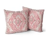 Snycler Pink Boho Throw Pillow Covers Set of 2 Monaco Rug Carpet Double Sided Pattern Cotton Soft Pillow Case Cushion Cover Pillowcase for Garden Couch Sofa Bed Decorative 18x18 inch