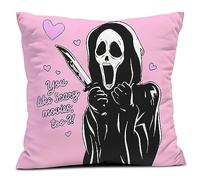 Snycler You Like Scary Movies Too Pink Ghost Scary Face Throw Pillow Cover Pink Pillowcase Horror Halloween Valentine's Day Gifts Decoration for Sofa Bedroom Birthday Party Supplies 18'' x 18''