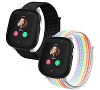 Snyeest Nylon Strap Compatible with XPLORA X6 Play Band, Kids Watch Soft Lightweight Breathable Adjustable Replacement Sport Wristband for Boys Girls, Black+Rainbow