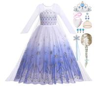 Snyemio Princess Elsa Dress Up for Girls Frozen Costumes for Kids With Wig Halloween Cosplay Christmas Party White, 7-8 Years(Label 150)