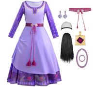 Snyemio Wish Asha Princess Dress for Girls Princess Dress Up Costume with Accessories Halloween Cosplay Party Carnival Outfit, Purple B, 6-7 Years(Label 140)