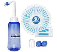 Snykes Neti Pot Sinus Rinse Kit, Nasal Irrigation Nose Cleaner Wash Bottle 300ML, Nasal Rinse Salt sachets 80 Packets and Thermometer Sticker, Neti Pot Kit for Adult & Kids