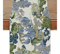 Snylcce 13x108 Inch Chinoiserie Vintage Table Runner - Elegant Mountain Spring&Summer Design for Farmhouse Kitchen & Dining Table Decor - Perfect for Seasonal Home Parties