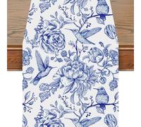 Snylcce 13x47 Inch Table Runner Blue and White Monochrome Sketch Birds Flower Table Cover Retro Floral Kitchen Dining Table Decoration for Indoor Outdoor Home Party Restaurant Supplies