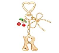 Snylcce A to Z Cherry Heart Keychain, Personalized Initial Letter Keyring with Cute Cherry and Heart Design for Women Girls, Kawaii Key Chain for Purse Bag Decor, Wedding Party Favor Gifts
