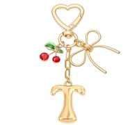 Snylcce A to Z Cherry Heart Keychain, Personalized Initial Letter Keyring with Cute Cherry and Heart Design for Women Girls, Kawaii Key Chain for Purse Bag Decor, Wedding Party Favor Gifts