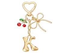 Snylcce A to Z Cherry Heart Keychain, Personalized Initial Letter Keyring with Cute Cherry and Heart Design for Women Girls, Kawaii Key Chain for Purse Bag Decor, Wedding Party Favor Gifts