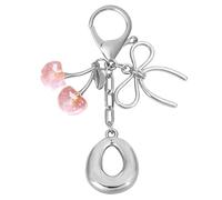Snylcce A-Z Pink Crystal Cherry Keychain with Metal Bow, Personalized Initial Letter Keyring,Silver Cute Kawaii Bag Charms Accessories, Prime Gift for Women Girls Friends