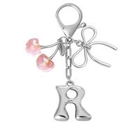 Snylcce A-Z Pink Crystal Cherry Keychain with Metal Bow, Personalized Initial Letter Keyring,Silver Cute Kawaii Bag Charms Accessories, Prime Gift for Women Friends
