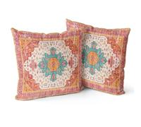 Snylcce Boho Throw Pillow Covers Set of 2 - Tangerine Antique & Vintage Design, Double-Sided Pattern - Soft Cushion Covers for Garden Couch, Sofa, Bed - Decorative 24x24 Inch Pillowcases