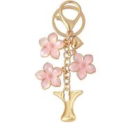 Snylcce Bubble Initial Keychain Graceful Flower Charms Keyring for Handbag Backpack-Personalized A-Z Letter Charms Gift for Women Pink