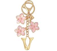 Snylcce Bubble Initial Keychain Graceful Flower Charms Keyring for Handbag Backpack-Personalized A-Z Letter Charms Gift for Women Pink