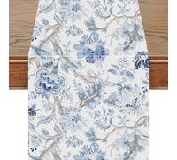 Snylcce Chinoiserie Blue & White Bird Floral Table Runner - Elegant 13x72 Inch Linen Decor for Modern Farmhouse Dining, Parties and Entrances