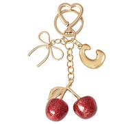Snylcce Deep Red Cherry Letter Keychain, Personalized A-Z Initial Keyring with Gold Tone, Elegant Bag Charms for Women, Gift for Friends Valentine's Day Special Occasions