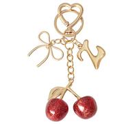 Snylcce Deep Red Cherry Letter Keychain, Personalized A-Z Initial Keyring with Gold Tone, Elegant Bag Charms for Women, Gift for Friends Valentine's Day Special Occasions
