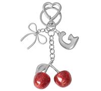 Snylcce Deep Red Cherry Letter Keychain, Personalized A-Z Initial Keyring with Silver Tone, Elegant Bag Charms for Women, Gift for Friends Valentine's Day Special Occasions,Silver