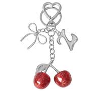 Snylcce Deep Red Cherry Letter Keychain, Personalized A-Z Initial Keyring with Silver Tone, Elegant Bag Charms for Women, Gift for Friends Valentine's Day Special Occasions,Silver