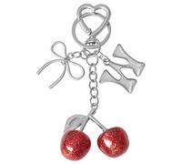 Snylcce Deep Red Cherry Letter Keychain, Personalized A-Z Initial Keyring with Silver Tone, Elegant Bag Charms for Women, Gift for Friends Valentine's Day Special Occasions,Silver