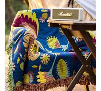 Snylcce Double-sided Bohemian Large Throw Blanket - 100% Organic Cotton Handwoven Bed & Sofa Throw, Cozy Boho Accent for 2-3 Seater Couches and Armchairs - 150x200cm, Vibrant Blue