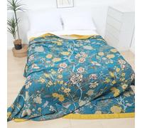 Snylcce Double-sided Bohemian Large Throw Blanket - 100% Organic Cotton Handwoven Bed & Sofa Throw, Cozy Boho Accent for 2-3 Seater Couches and Armchairs - 150x200cm, Birds in the Woods Green