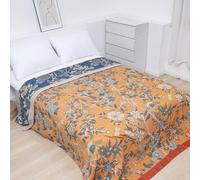 Snylcce Double-sided Bohemian Large Throw Blanket - 100% Organic Cotton Handwoven Bed & Sofa Throw, Cozy Boho Accent for 2-3 Seater Couches and Armchairs - 150x200cm,Birds in the Woods Orange