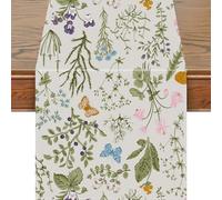 Snylcce Elegant 13x72 Inch Floral Table Runner - Wildflowers & Butterflies Design White Linen Decor for Spring & Summer Dining Perfect for Home Parties & Kitchen Tables