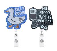 Snylcce Funny and Cute Badge Reel with Clip Closure for Nurses,Doctors,Teachers,Students,Office Workers etc,Cartoon Pattern Badge,Workplace Essentials, Induction Gifts,Graduation Gifts-Goose & Coffee