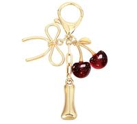Snylcce Initial I Keychain with Bow & Cherry - Gold Letter Bag Charms for Women, Cute Purse Handbag Accessories