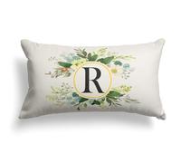 Snylcce Monogram Floral Cushion Cover 30x50 cm, Personalised Letter R Pillowcase for Sofa