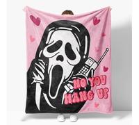 Snylcce No You Hang Up Ghost Scary Face Blanket - 50x60 Inch Pink Flannel Throw - Horror Halloween Valentine's Day Gift for Bed, Couch, Living Room Decor