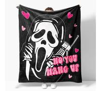 Snylcce No You Hang Up Ghost Scary Face Blanket - 50x60 Inch Pink Flannel Throw - Horror Halloween Valentine's Day Gift for Bed, Couch, Living Room Decor