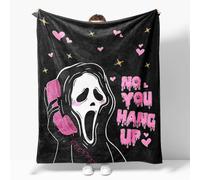 Snylcce No You Hang Up Ghost Scary Face Blanket - 50x60 Inch Pink Flannel Throw - Horror Halloween Valentine's Day Gift for Bed, Couch, Living Room Decor