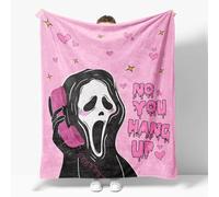Snylcce No You Hang Up Ghost Scary Face Blanket - 50x60 Inch Pink Flannel Throw - Horror Halloween Valentine's Day Gift for Bed, Couch, Living Room Decor