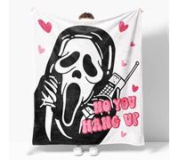 Snylcce No You Hang Up Ghost Scary Face Blanket - 50x60 Inch Pink Flannel Throw - Horror Halloween Valentine's Day Gift for Bed, Couch, Living Room Decor