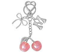 Snylcce Pink Cherry Bow Letter Keychain, Personalized A-Z Initial Keyring with Crystal Accent, Cute Kawaii Bag Charms for Women, Gift for Valentine's Birthday Christmas