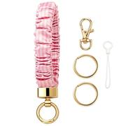 Snylcce Pink Stripes Stretchy Wristlet Keychain,Scrunchie Key Ring Bracelet for Car Keys,Soft Satin Wrist Key Chain