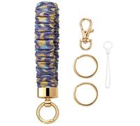 Snylcce Scrunchie Keychain Wristlet Stretchy Elastic Key Ring Bracelet for Women Beige Blue Chevron Car Keys Gym Travel