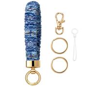 Snylcce Scrunchie Keychain Wristlet Stretchy Elastic Key Ring Bracelet for Women Boho Blue Geometric Car Keys Gym Travel