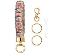Snylcce Scrunchie Keychain Wristlet Stretchy Elastic Key Ring Bracelet for Women Pink Stripes Car Keys Gym Travel